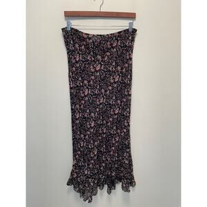 Vintage Womens Skirt Medium Black Floral Chiffon Sheer Pull On Whimsigoth 90s